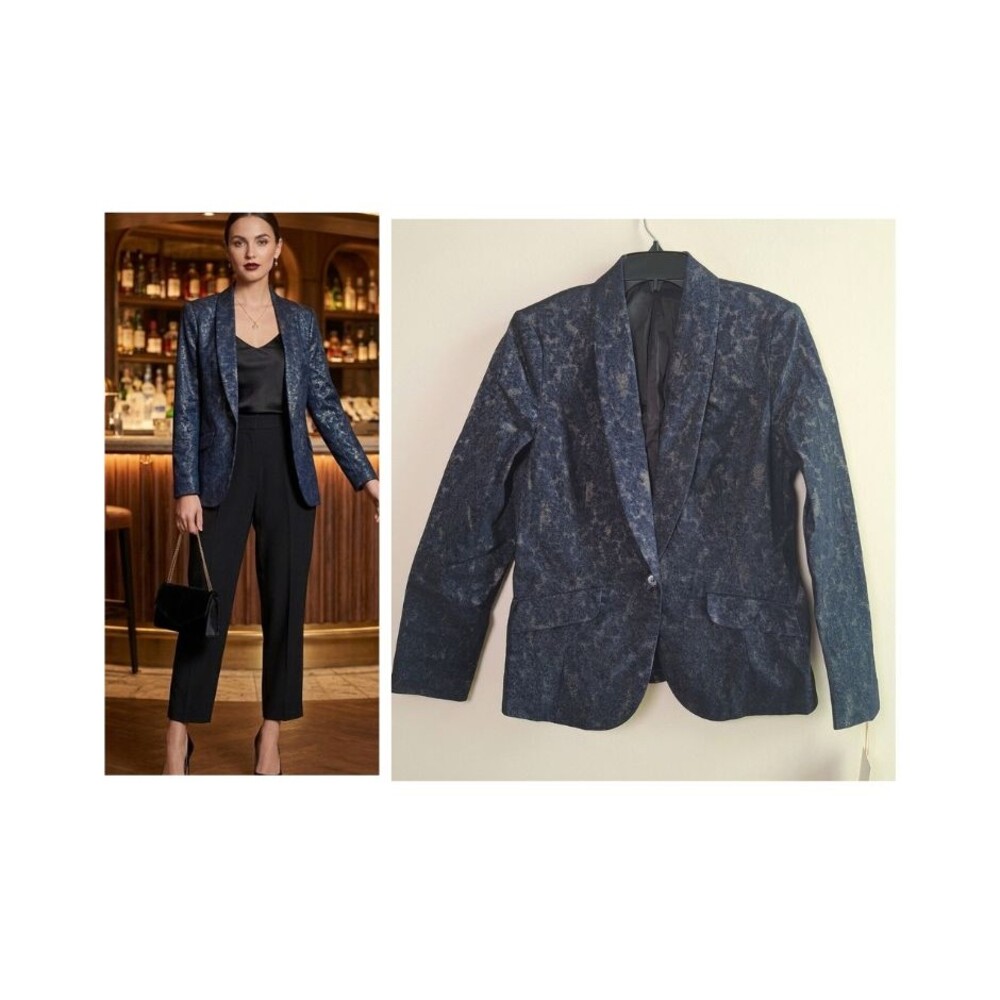 NEW Curete Shimmery Paisley Evening Blazer Jacket 10 Jacquard Indigo Maximalist
